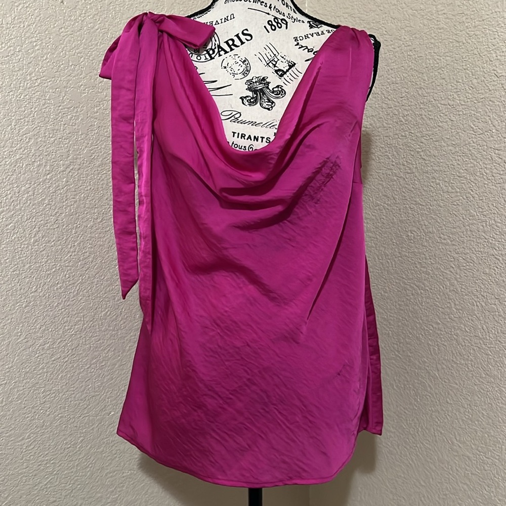 Fuschia Pink Sleeveless Blouse with bow on the shoulder